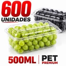 600 Unidades Embalagem PET 500 ML para Frutas e Legumes Descartável Varejo e Atacado