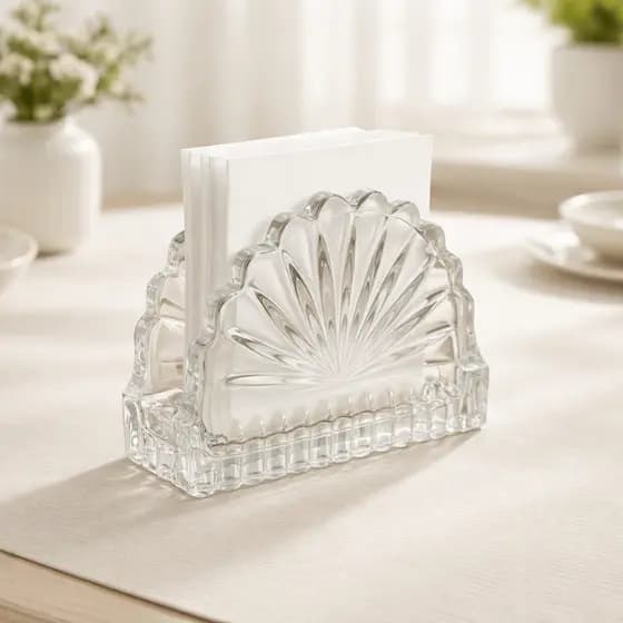 Porta Guardanapo De Vidro Leque Em Cristal Transparente Mesa Cristal Design Elegante