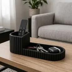 Organizador de Mesa Canelado para Controles e Chaves com Design Moderno Minimalista | Porta Objeto Treco Ripado 25cm
