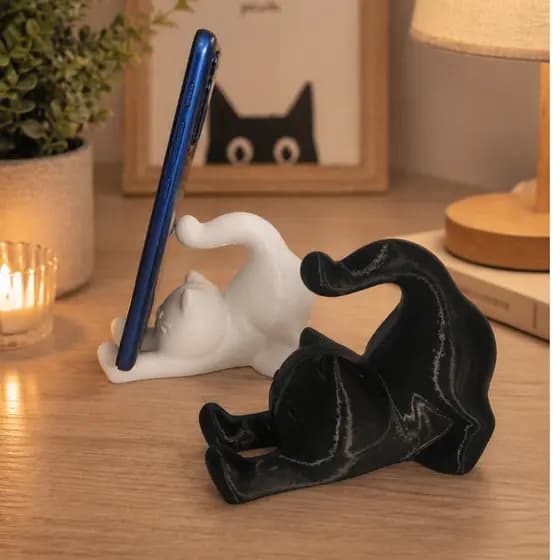 Suporte de Celular Gatinho Fofo Decorativo | Porta Celular Mesa Estável Compatível iPhone Android Present
