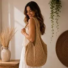 Bolsa Feminina De Crochê Sacola Boho Chic Praia Verão