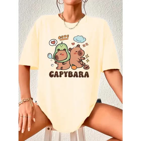 Camiseta Cute Capybara Feminina Camisa Algodão Capivara Fofa