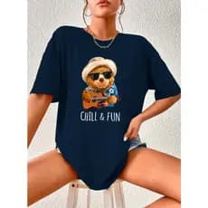 Camiseta Estampada Urso Paz E Violão Camisa Algodão Moda