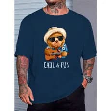 Camiseta Urso Paz E Violão Estampada Camisa Algodão Moda