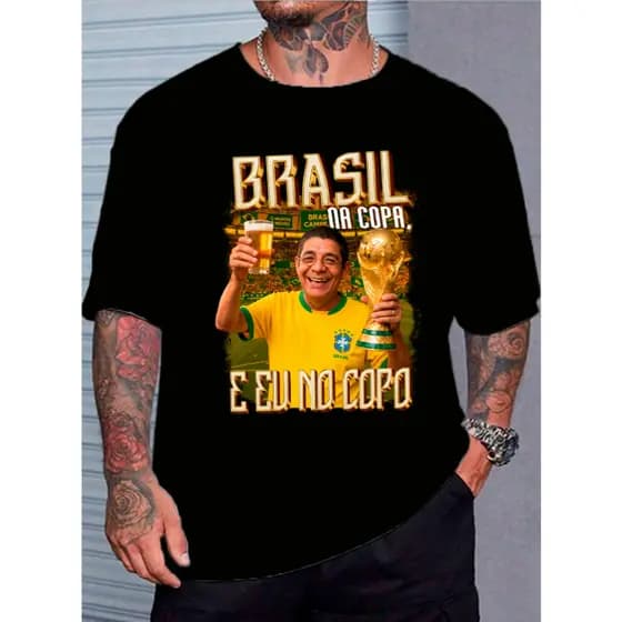 Camiseta Zeca Pagodinho Brasil na Copa Eu No Copo Camisa 100% Algodão Envio Imediato