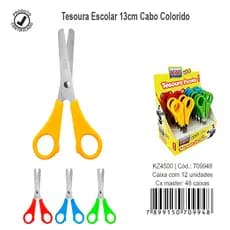 Tesoura Escolar Colorida KAZ 13cm – Lâmina em Inox e Cabo Anatômico