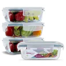 Kit 5 Potes Herméticos Retangular marmita Fitness Freezer Alimentos Microondas 370 ML Organizar.