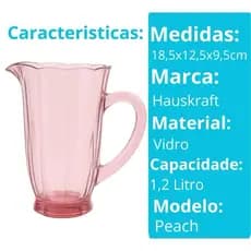 Jarra para agua suco em vidro resistente rosa 1,2 l .