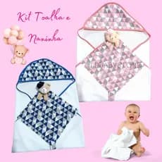 Toalha de Banho para Bebê + Naninha Paninho com prendedor de chupeta cabecinhas plush