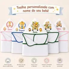 Toalha De Banho Felpuda Bebê  Dupla Face Com Capuz Personalizado Forrada com Fralda