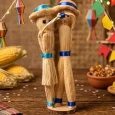 Enfeite Casal Caipira de Palha 17cm – Artesanato Junino Tradicional para Decoração Festa Junina