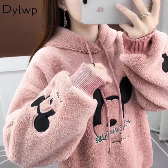 Moletom Feminino De Manga Comprida Com Coreano Mickey Mouse Solto Pelúcia