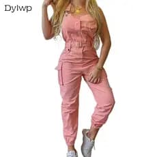 Macacão Feminino Dylwp Com Vários Bolsos E Botões