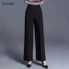 Calça Feminina Pantalona Cintura Alta Alfaiataria Preta Recorte Frontal Look Social Escritório