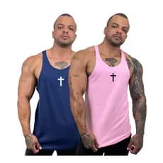 Kit com 2 Regatas Cavada Masculina em Algodão Estampa Cruz Azul Marinho + Cores- Bombey