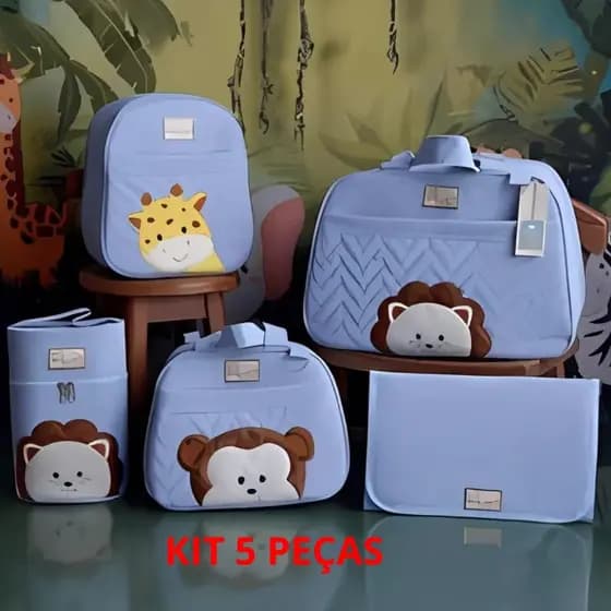 Kit Bolsas Maternidade 5 Peças Reforçada Mala Mochilas De Bichinhos