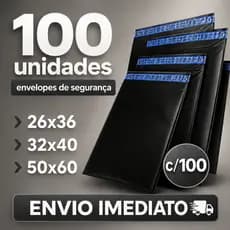 Envelope de Segurança Kit 100 Unidades Plástico Preto Lacre Adesivo Embalagem 26x36 32x40 50x60