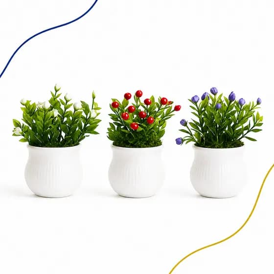 Kit Com 3 Mini Vasinho Decorativo Cachepot Com Plantinha Artificial Decoração