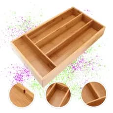 Porta Talheres Bambu 4 Divisórias Organizador Para Gavetas