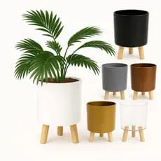 Cachepô Tripé Madeira Vaso Plástico Decorativo Sala Varanda