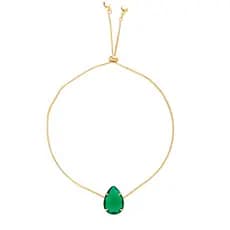 Pulseira Gravatinha Pedra Gota Verde Esmeralda Folheado Ouro