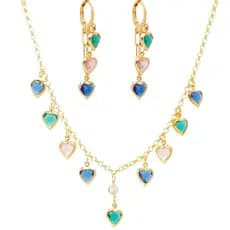 Conjunto Choker E Brinco Corações Folheado A Ouro 18k