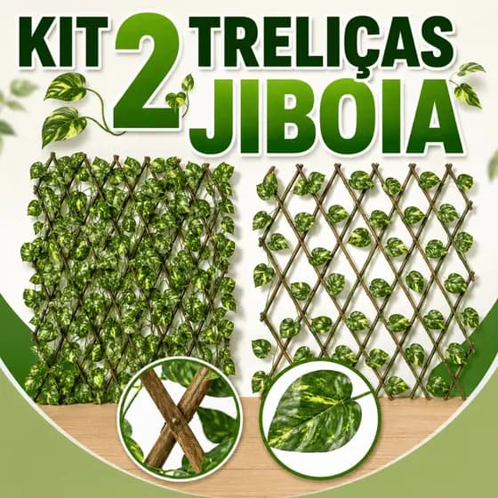 Kit 2 Treliças Jiboia Cerca Folhagem Decoração Painel Madeira Sanfonada