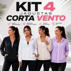 Kit 4 Corta vento Feminino Resistente a água academia leve Capuz forrado Lisa Fitness