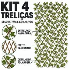 Kit 4 Treliças Decorativas Sanfonada Cerca Viva Gradil Madeira Tratada