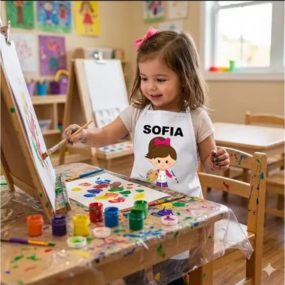 Avental Infantil artes impermeável  com plástico