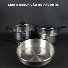 Conjunto C/ 3 peças Panelas Aço Inox p/ Fogão de Indução/ Eletrico e a Gás - Cabo Preto