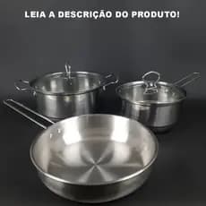 Conjunto C/ 3 peças Panelas Aço Inox p/ Fogão de Indução/ Eletrico e a Gás