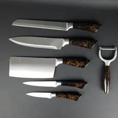 Conjunto de Facas Chef C/ 5 Peças + Descascador de Verduras + Base C/ Amolador de Facas.