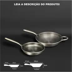 Conjunto C/ 2 peças Panelas Frigideiras Aço Inox p/ Fogão de Indução/ Eletrico e a Gás