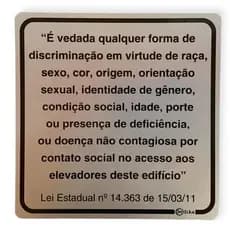 Placa De Sinalização 16x16cm Alumínio - Vedada Discriminação