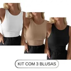 Kit 3 Blusa Regatinha Feminina Suplex Duplo Básica Lisa Blusinha Blogueira Regata