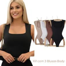Kit 3 Bori Blusa Feminino Decote Quadrado Suplex Body Premium Modelo Regata Blogueira bory