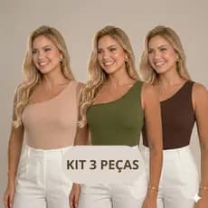 Kit 3 Body Um Ombro Só Mula Manca Feminino Moda Básica Blogueira Nula Manga Sem Bojo Bori Bory