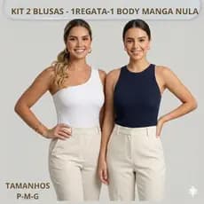 Kit 2 Blusa Regata e Body Mula Manca Básica Blogueira Blusinha Ombro Só Manga Nula