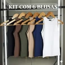 KIT COM 6 BLUSAS REGATAS  BÁSICA LISA SUPLEX ELASTANO MODA CONFORTO REGATINHA BLUSINHA TENDÊNCIA