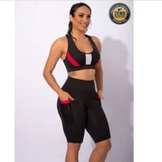 Conjunto Feminino Fitness Bermuda Ciclista Cintura Alta Com Bolso Tela E Top Nadador Tela Frontal Academia F7 NEW STYLE