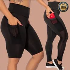 Kit Calça Legging Cintura Alta e Bermuda De Bolso Tela Fitness Academia Treino Feminino F7 NEW STYLE
