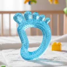 Mordedor Infantil de água Para Bebê Pezinho Azul Alivia Dor Massageador de Gengiva