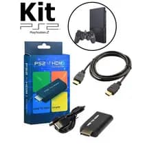 Kit Adaptador Ps2 Conversor Vídeo Audio Av Para Hdmi + Cabo Hdmi p Tv Monitor