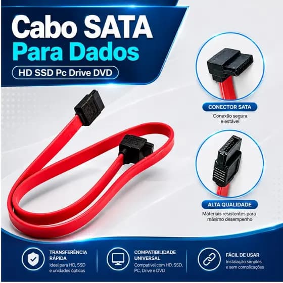 Cabo SATA Para Dados HD SSD Pc Drive DVD 45cm Alta Velocidade