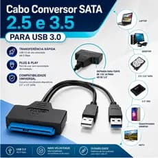 Cabo Sata Usb Conversor Dual 2.0/ 3.0 Leitor Hd Desktop SSD 2,5 3,5 CD-ROM + Entrada Fonte