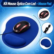 Kit Mouse Óptico Com Led + Mouse Pad Promoção