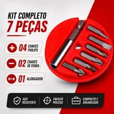 Jogo Bits Ponteira Para Parafusadeira Fenda Philips C/ Adaptador Magnético 7 Peças