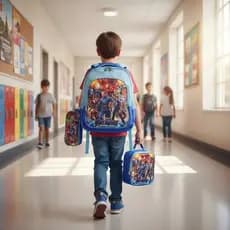 Conjunto Mochila de Rodinhas Lancheira,Estojo Infantil,Comece as Aulas Seu Filho Junto Coleguinhas
