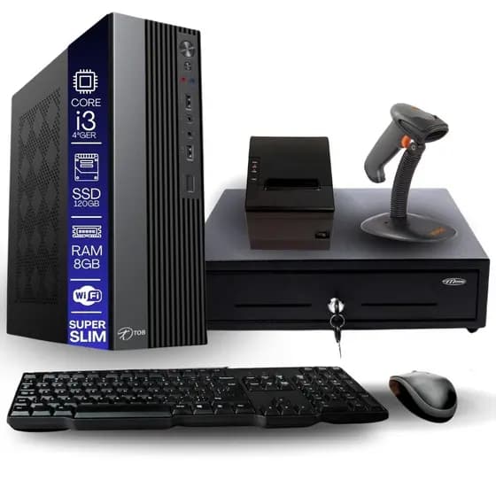 Kit PDV TOB Intel i3 4ªG 8GB SSD 240GB Win11 Rede SFio Teclado Mouse Gaveta Dinheiro Imp Térmica Leitor Código de Barras